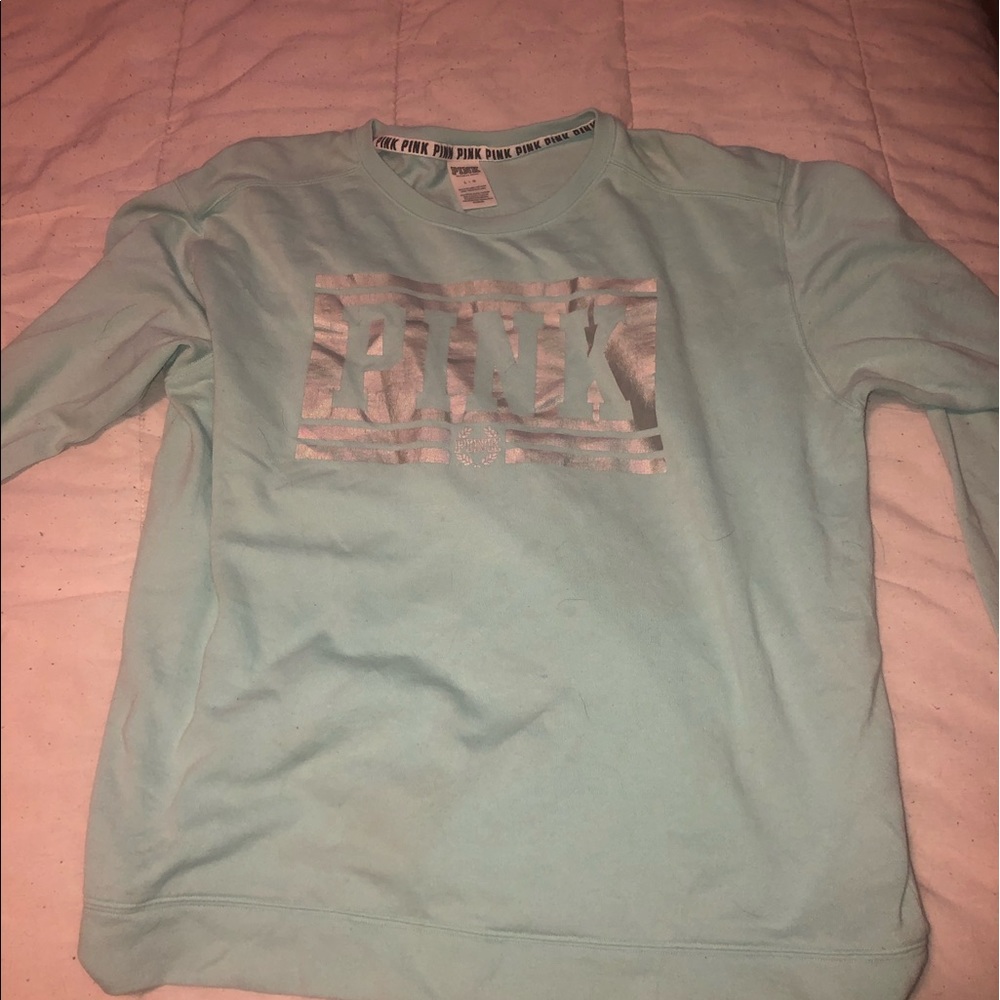 PINK light blue crew neck